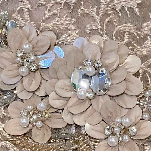 NWT MacDuggal 11121 Mocha Embellished Illusion Long Sleeve A-Line Ball Gown-Sz 8 - Picture 8 of 15